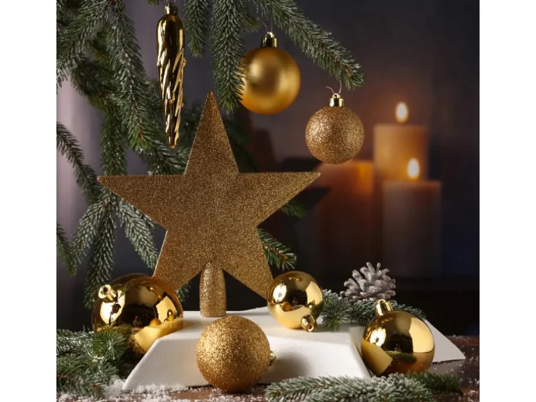 Marelida Christbaumkugeln Weihnachtskugeln Mit Stern Baumspitze Bruchfest Gold 33 Stück