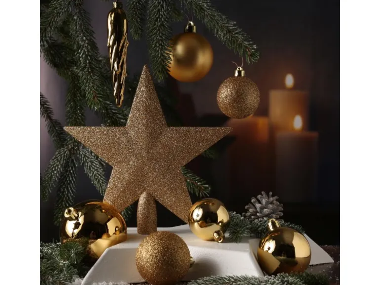 Marelida Christbaumkugeln Weihnachtskugeln Mit Stern Baumspitze Bruchfest Gold 33 Stück
