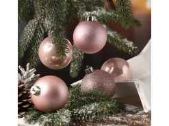 Marelida Christbaumkugeln Weihnachtskugeln Bruchfest 6cm Glänzend Matt Creme Rosa 30Stück