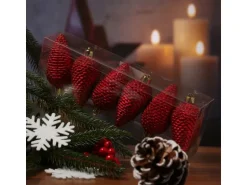 Marelida Christbaumschmuck Baumschmuck Tannenzapfen Bruchfest Glitzernd 8cm Rot 6St