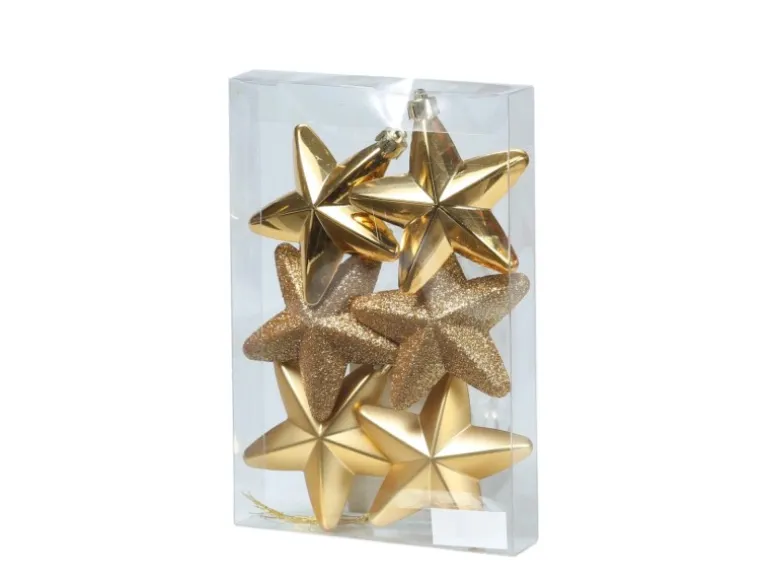 Marelida Christbaumschmuck Sterne Weihnachtsbaumschmuck Bruchfest Gold 6St Kunststoff
