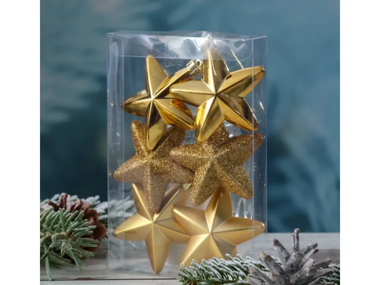 Marelida Christbaumschmuck Sterne Weihnachtsbaumschmuck Bruchfest Gold 6St Kunststoff