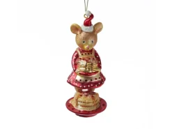 Marelida Christbaumschmuck Maus Mit Pfannkuchen Süß Weihnachtsbäckerei Glas H  15cm
