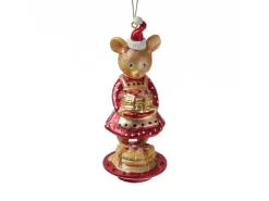 Marelida Christbaumschmuck Maus Mit Pfannkuchen Süß Weihnachtsbäckerei Glas H  15cm