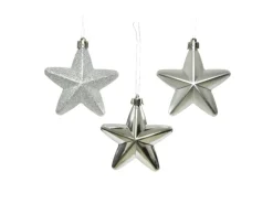 Marelida Christbaumschmuck Sterne Weihnachtsbaumschmuck Bruchfest Silber 6St Kunststoff
