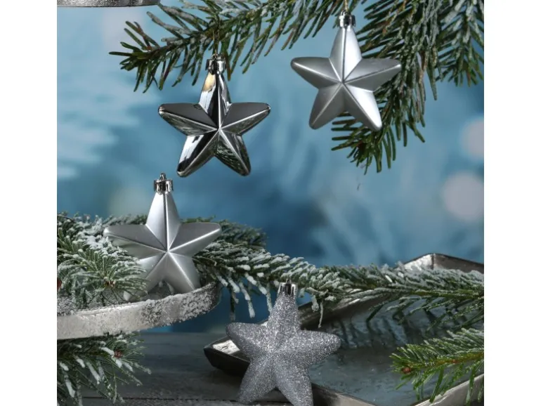 Marelida Christbaumschmuck Sterne Weihnachtsbaumschmuck Bruchfest Silber 6St Kunststoff