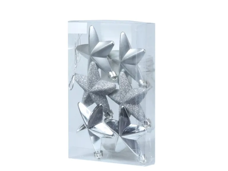Marelida Christbaumschmuck Sterne Weihnachtsbaumschmuck Bruchfest Silber 6St Kunststoff