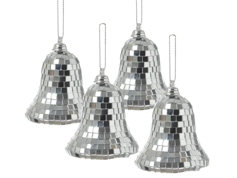 Marelida Christbaumschmuck Glocken Weihnachtsbaumschmuck Im Discokugel Look Silber 4St