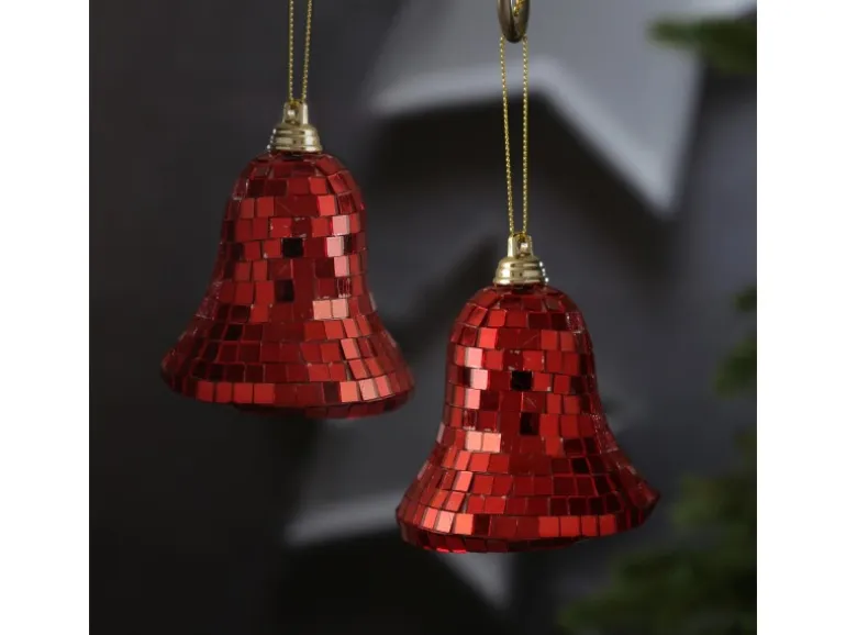 Marelida Christbaumschmuck Glocken Weihnachtsbaumschmuck Im Discokugel Look Rot 4St
