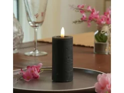 Marelida LED Kerze LINA Rustik Optik Echtwachs Flackernde 3D Flamme Timer H  12,5cm Grau