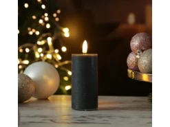 Marelida LED Kerze LINA Rustik Optik Echtwachs Flackernde 3D Flamme Timer H  12,5cm Grau