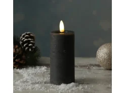 Marelida LED Kerze LINA Rustik Optik Echtwachs Flackernde 3D Flamme Timer H  12,5cm Grau