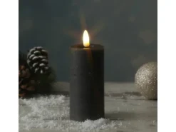 Marelida LED Kerze LINA Rustik Optik Echtwachs Flackernde 3D Flamme Timer H  12,5cm Grau