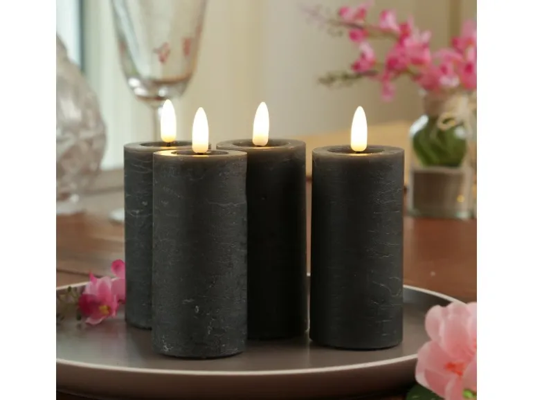 Marelida LED Kerzenset LINA Rustik Optik Für Adventskranz H 12,5cm Timer Grau 4er Set