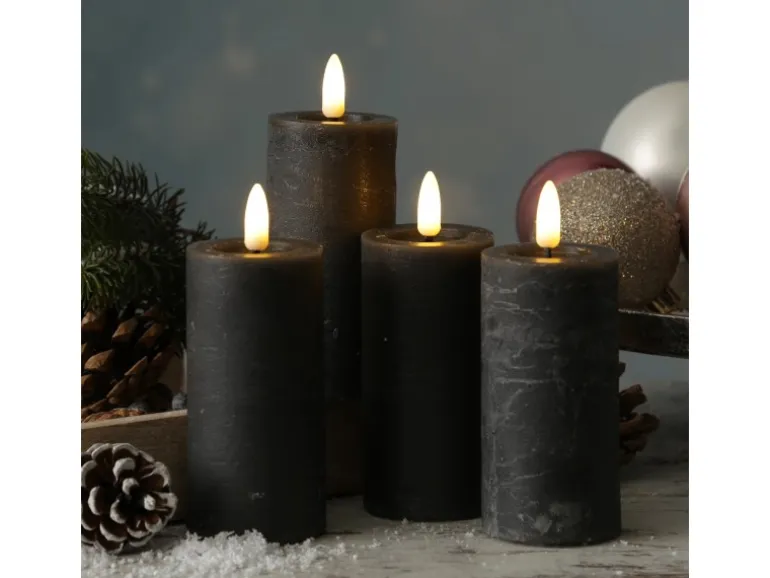 Marelida LED Kerzenset LINA Rustik Optik Für Adventskranz H 12,5cm Timer Grau 4er Set