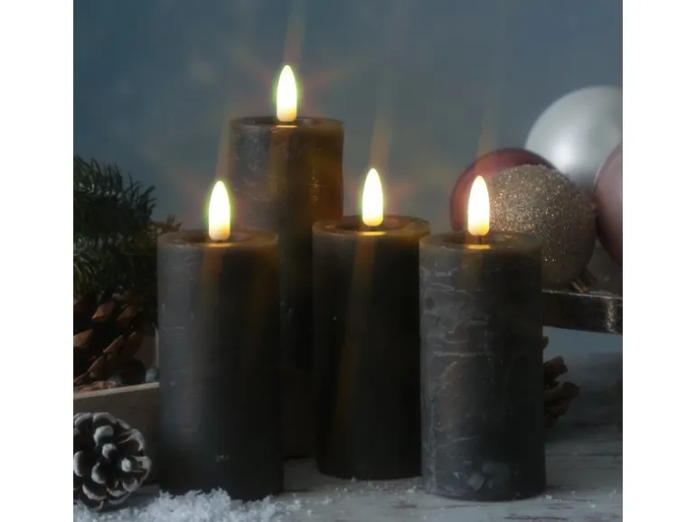 Marelida LED Kerzenset LINA Rustik Optik Für Adventskranz H 12,5cm Timer Grau 4er Set