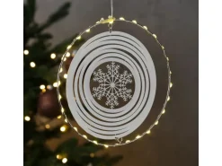 Marelida LED Kreis Mit Schneeflocke 3D Dekohänger Weihnachten Fensterdeko Timer Silber