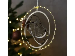 Marelida LED Kreis Mit Schneeflocke 3D Dekohänger Weihnachten Fensterdeko Timer Silber