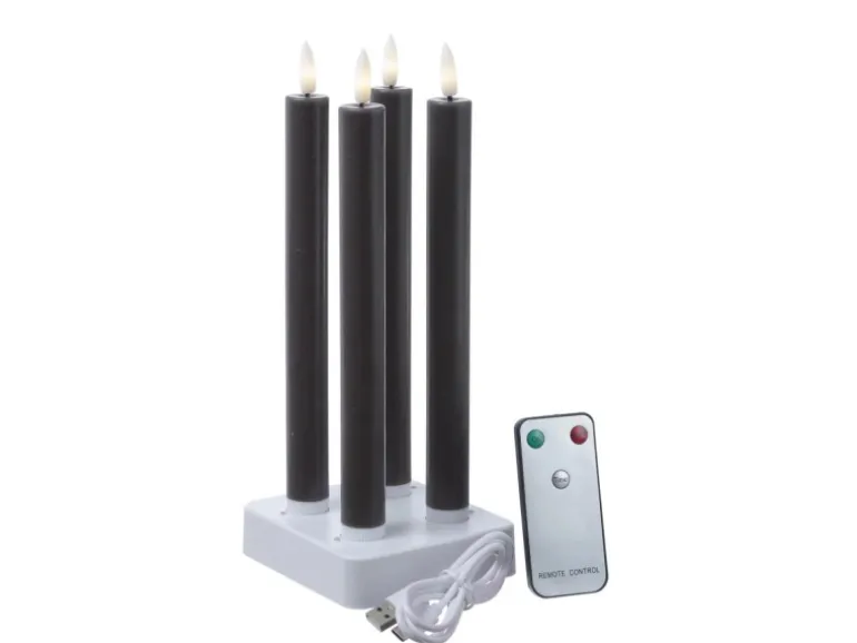 Marelida LED Stabkerzen LISA Tafelkerzen Dinnerkerzen Wiederaufladbar Grau 4er Set