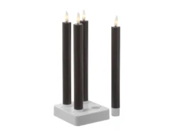 Marelida LED Stabkerzen LISA Tafelkerzen Dinnerkerzen Wiederaufladbar Grau 4er Set