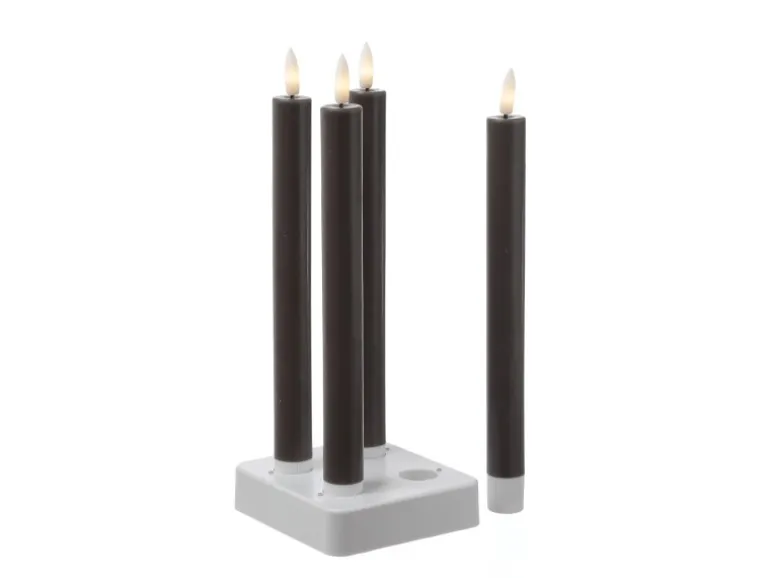 Marelida LED Stabkerzen LISA Tafelkerzen Dinnerkerzen Wiederaufladbar Grau 4er Set