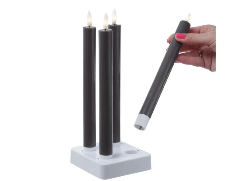 Marelida LED Stabkerzen LISA Tafelkerzen Dinnerkerzen Wiederaufladbar Grau 4er Set