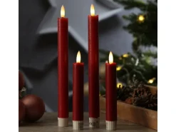 Marelida LED Stabkerzen Tafelkerzen Spitzkerzen Echtwachs Rustik Optik H  24,5cm Rot 2St