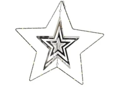 Marelida LED Stern 3D Dekohänger Metallstern Weihnachtsstern Timer D  30cm Silber