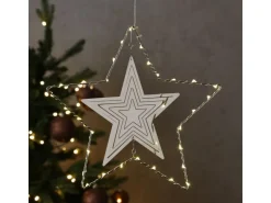 Marelida LED Stern 3D Dekohänger Metallstern Weihnachtsstern Timer D  30cm Silber