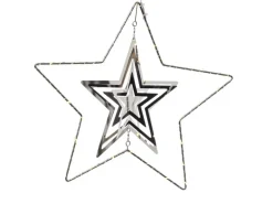 Marelida LED Stern 3D Dekohänger Metallstern Weihnachtsstern Timer D  30cm Silber