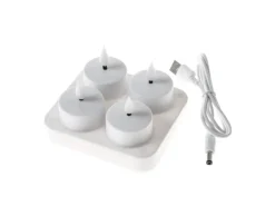 Marelida LED Teelichter 4 Stück Mit Ladestation USB Wiederaufladbar D  4cm Flackernd Weiß