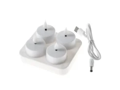 Marelida LED Teelichter 4 Stück Mit Ladestation USB Wiederaufladbar D  4cm Flackernd Weiß