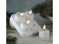 Marelida LED Teelichter 4 Stück Mit Ladestation USB Wiederaufladbar D  4cm Flackernd Weiß