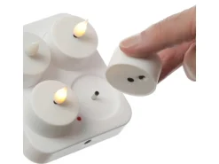 Marelida LED Teelichter 4 Stück Mit Ladestation USB Wiederaufladbar D  4cm Flackernd Weiß
