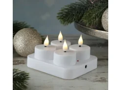 Marelida LED Teelichter 4 Stück Mit Ladestation USB Wiederaufladbar D  4cm Flackernd Weiß