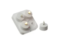 Marelida LED Teelichter 4 Stück Mit Ladestation USB Wiederaufladbar D  4cm Flackernd Weiß