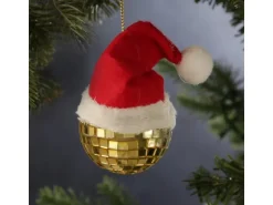 Marelida Weihnachtsbaumschmuck Discokugel Weihnachtsbaumkugel Gold Nikolausmütze 4er Set