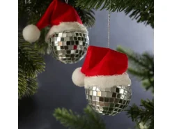 Marelida Weihnachtsbaumschmuck Discokugel Weihnachtsbaumkugel Silber Nikolausmütze 4er Set