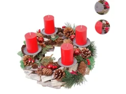 MCW Adventskranz H49 Holz Inkl. 4x Kerzen Rot