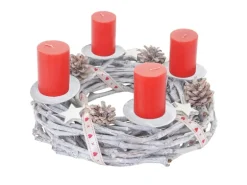 MCW Adventskranz Holz Ø 30cm mit Kerzen Rot