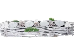 MCW Adventskranz Länglich Holz 60x16x9cm mit Kerzen Weiß