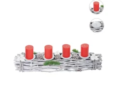 MCW Adventskranz Länglich Holz 60x16x9cm mit Kerzen Rot