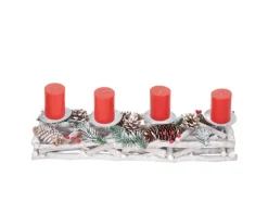 MCW Adventskranz Länglich Holz 11x15x50cm mit Kerzen Rot