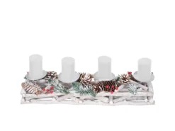 MCW Adventskranz Länglich Holz 11x15x50cm mit Kerzen Weiß