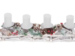 MCW Adventskranz Länglich Holz 11x15x50cm mit Kerzen Weiß