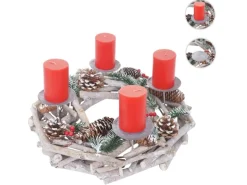 MCW Adventskranz Rund Holz Ø 35cm mit Kerzen Rot