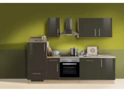 Menke Küchenzeile 270 cm Lava-Anthrazit Hochglanz Sonoma-Eiche Nachbildung