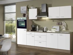 Menke Küchenzeile Classic 280 cm Weiß Melamin-Sonoma Eiche Nachbildung