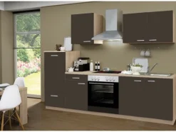 Menke Küchenzeile Classic 270 cm Lava Melamin-Sonoma Eiche Nachbildung