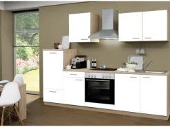 Menke Küchenzeile Classic 270 cm Weiß Melamin-Sonoma Eiche Nachbildung